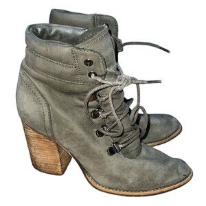 Steve Madden Lace Up Suede Ankle Boots Sz 6 Womens Army Green Chunky Heel